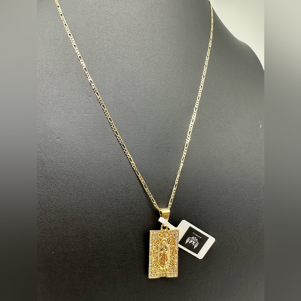 Nwt 24 Inch Gold Tone Saint Pendant Necklace Figaro Chain Jewelry Set $141.98